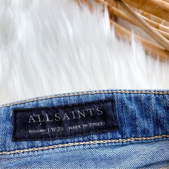 All Saints Roxanne Cropped Jeans Blue Raw Hem Distressed High Waisted Waist 28 - Picture 10 of 15